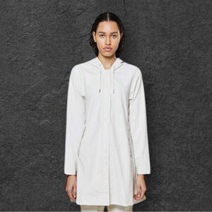 NWT Rains Women's White A-Line W Jacket Hooded Waterproof Minimalist Lightweight